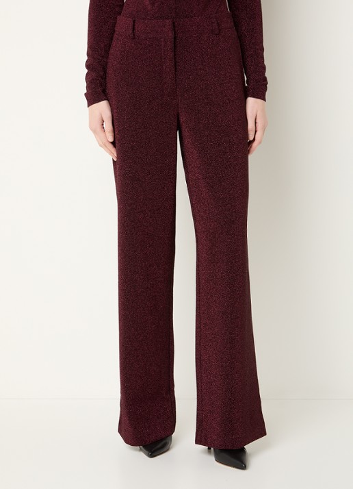 Dante 6 Noemia high waist straight fit pantalon met lurex - detail 4 bordeauxrood