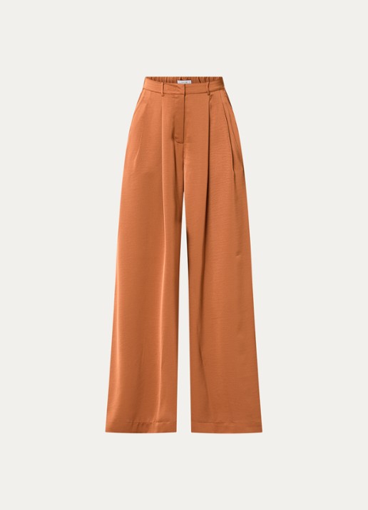 Dante 6 Onique high waist wide fit pantalon van satijn - voorkant 2 donkeroranje