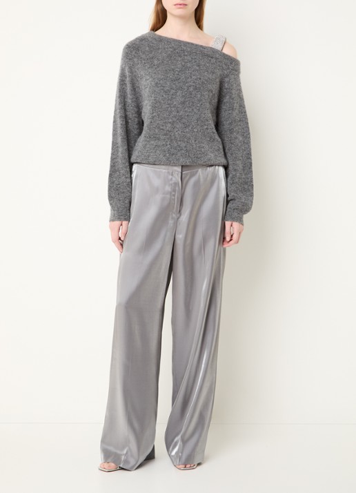 Dante 6 Purity mid waist wide fit pantalon met glanzende finish - voorkant 3 zilver