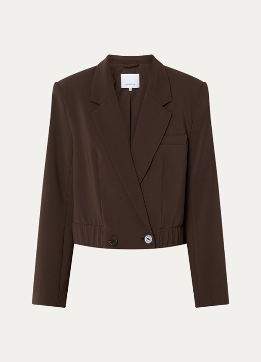 Dante 6 Reilley cropped blazer met borstzak - voorkant donkerbruin