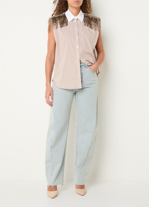 Dante 6 Rhobin blouse met kralendecoratie - voorkant 2 beige
