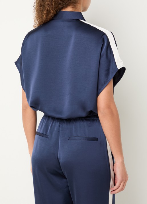 Dante 6 Siren blouse van satijn met geknoopt detail - achterkant indigo