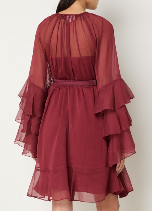 Dante 6 Solstice mini tuniekjurk met volant - achterkant 4 donkerrood
