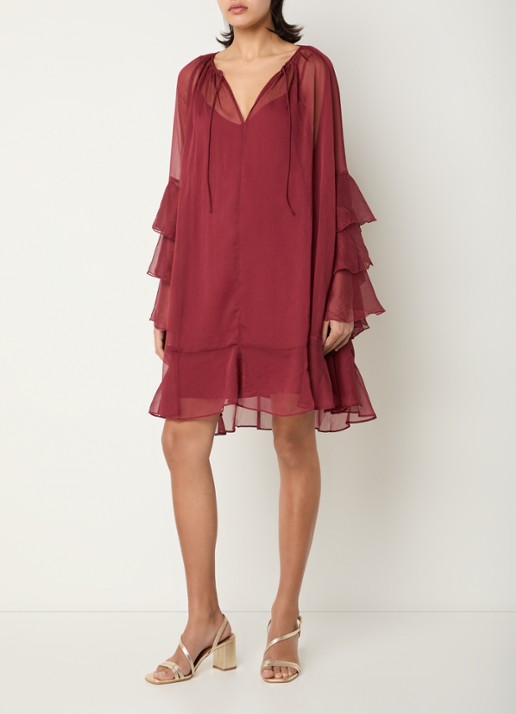 Dante 6 Solstice mini tuniekjurk met volant - voorkant 3 donkerrood