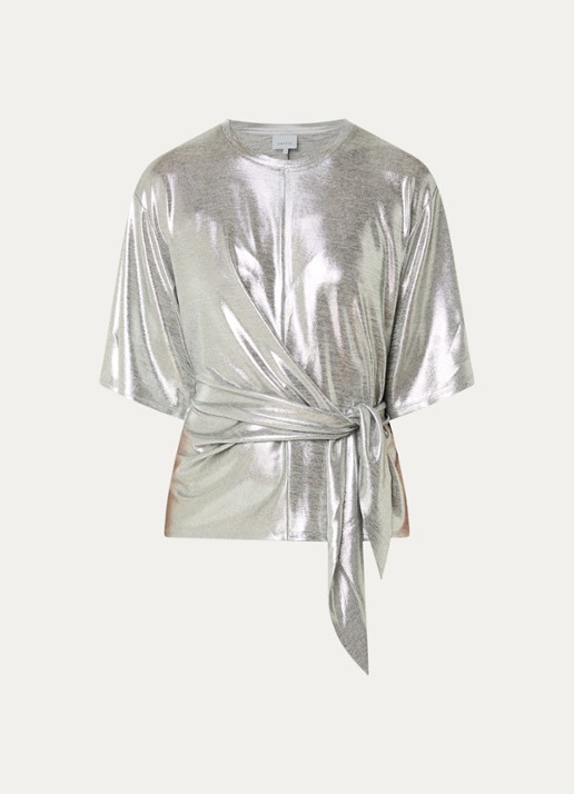 Dante 6 Uxia top met metallic finish en geknoopt detail - voorkant 3 zilver
