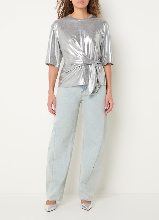 Dante 6 Uxia top met metallic finish en geknoopt detail - voorkant 4 zilver