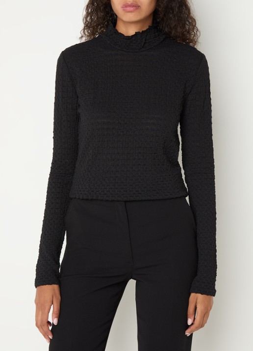 Dante 6 Zane longsleeve met structuur en opstaande kraag - detail zwart