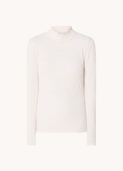 Dante 6 Zane longsleeve met structuur en opstaande kraag - voorkant creme