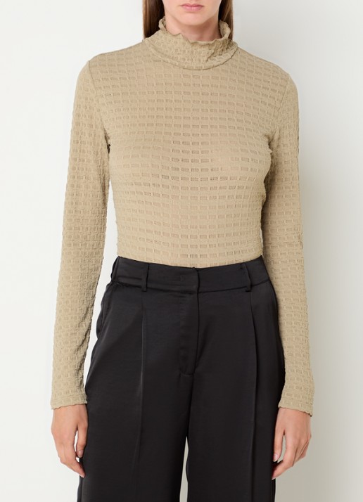 Dante 6 Zane longsleeve met structuur en opstaande kraag - detail 3 khaki