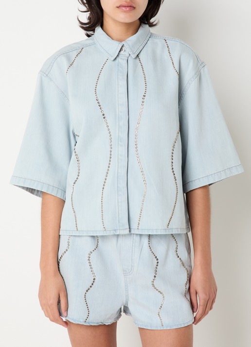 Dante 6 Zofia blouse van denim met pailletten