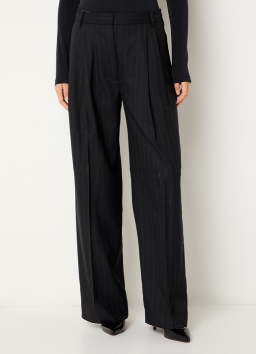 Day Birger et Mikkelsen Enzo mid waist straight fit pantalon in wolblend met krijtstreep