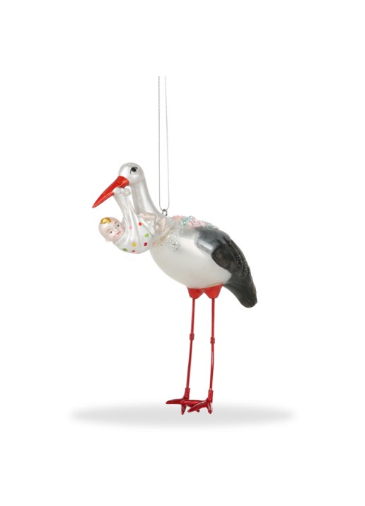 De Ballen Uit Ooievaar kersthanger 13 cm - voorkant 3 gebroken wit
