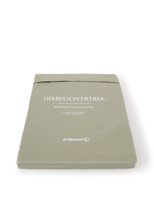 de Bijenkorf Home Dekbedovertrekset van  katoensatijn 300TC - inclusief kussenslopen - detail 2 olijfgroen