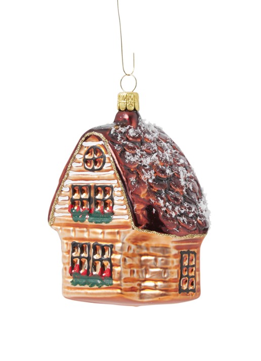 de Bijenkorf Home Huisje kersthanger 9 cm - voorkant bruin