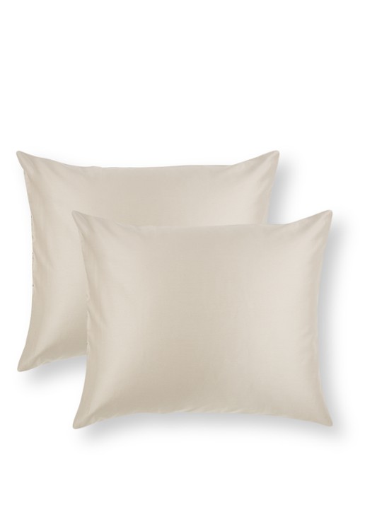 de Bijenkorf Home  kussensloop van  katoensatijn 300TC in 2-pack - voorkant taupe