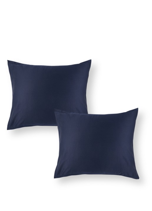de Bijenkorf Home  kussensloop van  katoensatijn 400TC in 2-pack - voorkant donkerblauw