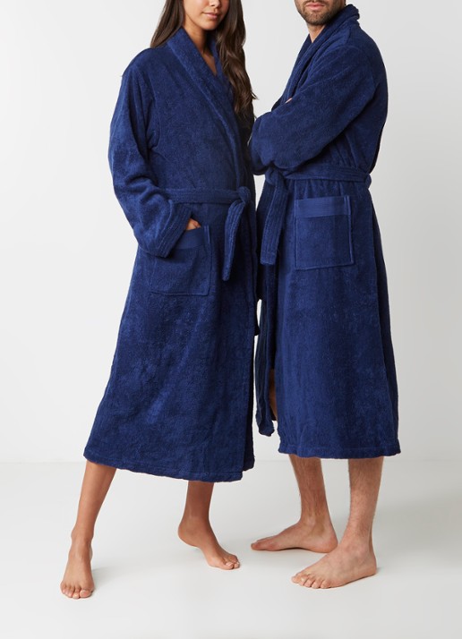 de Bijenkorf Home  Softness badjas van  katoen - unisex - voorkant 2 donkerblauw