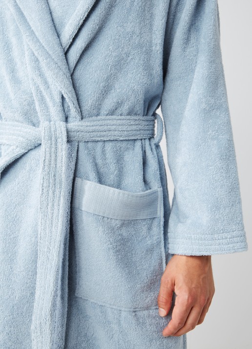 de Bijenkorf Home  Softness badjas van  katoen - unisex - detail 4 blauwgrijs