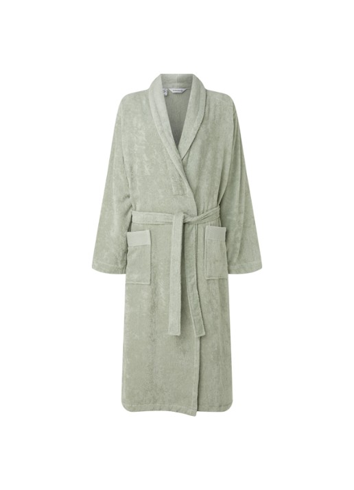 de Bijenkorf Home  Softness badjas van  katoen - unisex - voorkant 2 lindegroen