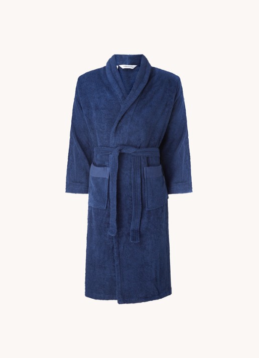 de Bijenkorf Home  Softness badjas van  katoen - unisex - voorkant 3 donkerblauw