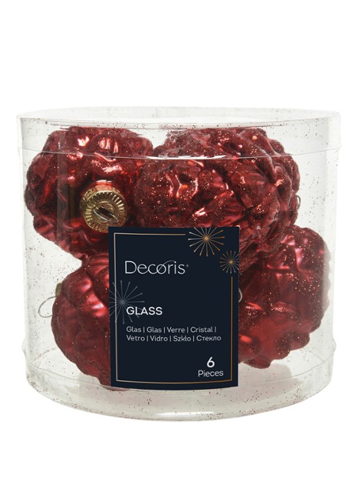 Decoris Dennenappel kersthanger 7 cm set van 6