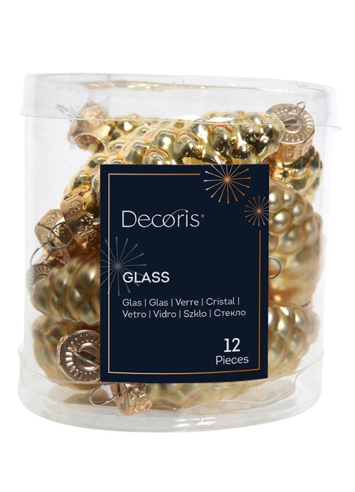 Decoris Dennenappel kersthanger van glas set van 12