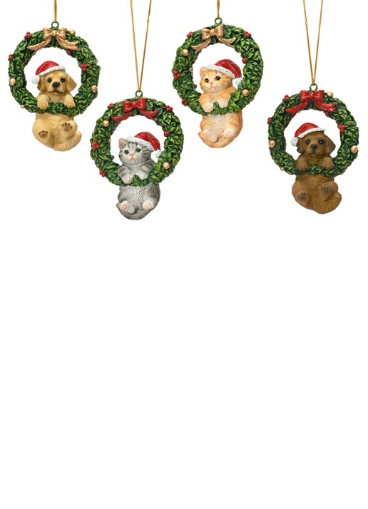 Decoris Dieren kersthanger 10,9 cm set van 4