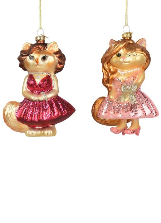 Decoris Kat kersthanger 13,5 cm set van 2