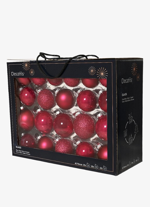 Decoris Kerstballen van glas - set van 42 - voorkant roze