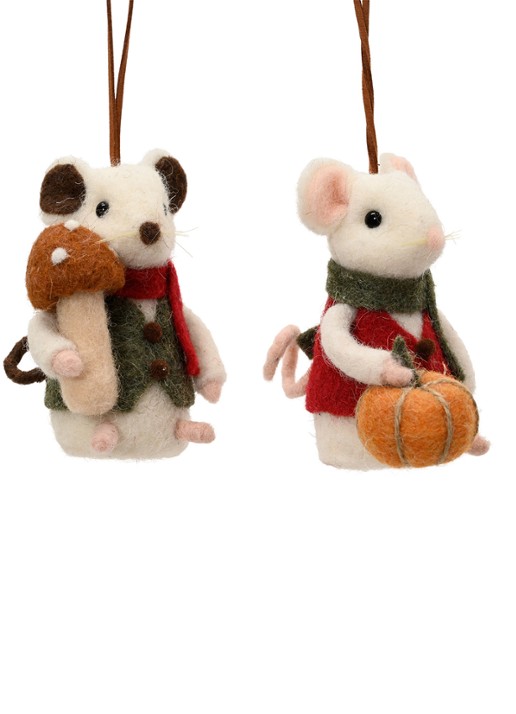 Decoris Muis kersthanger 10 cm set van 2