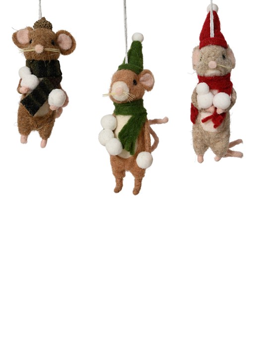 Decoris Muis kersthanger 17 cm set van 3