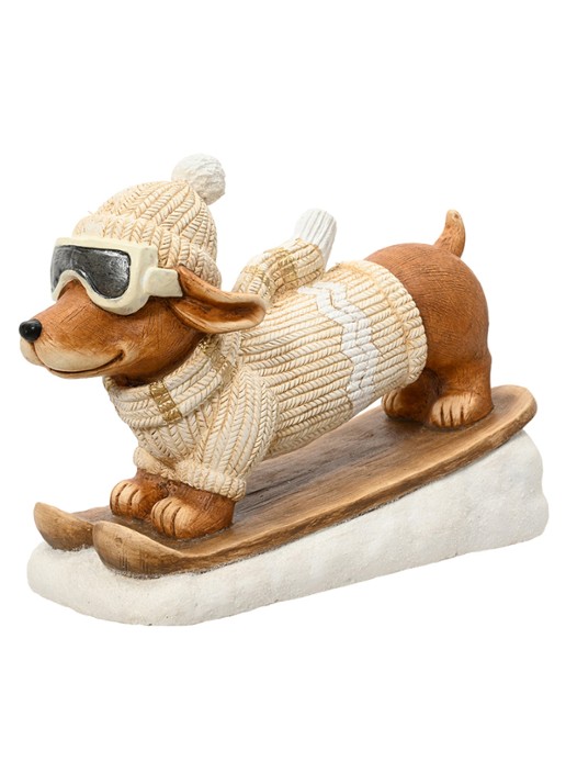 Decoris Teckel op skies ornament 34 cm