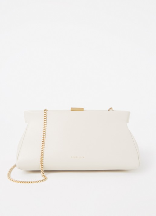 DeMellier The Cannes clutch van leer  - voorkant 4 creme