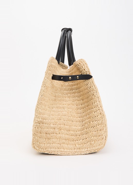 DeMellier The Hudson handtas van raffia met leren details  - detail 2 beige