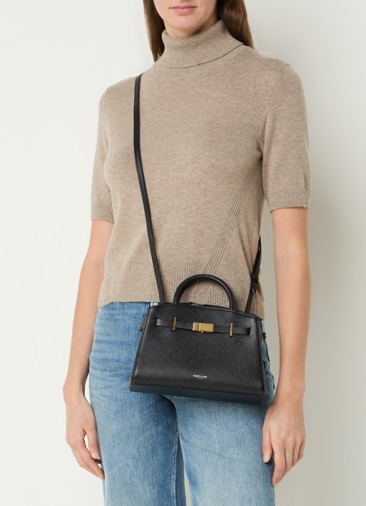DeMellier The Hudson Small handtas van leer met afneembare schouderriem - voorkant 4 zwart