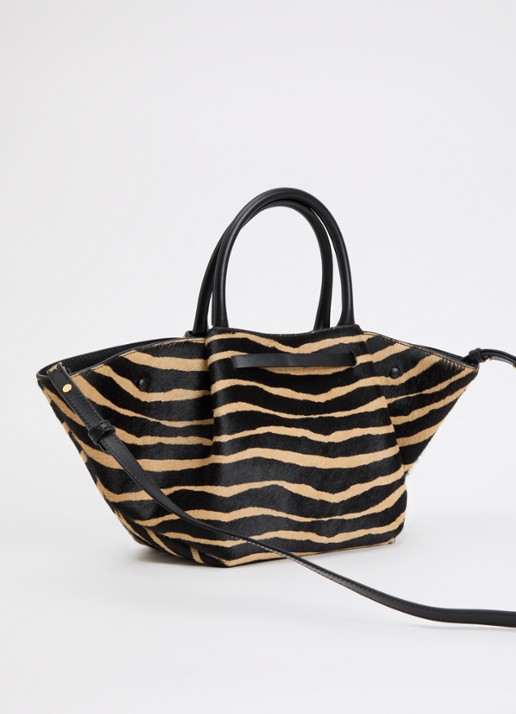 DeMellier The Midi New York handtas van kalfsleer met ponyhair en zebraprint - achterkant zwart