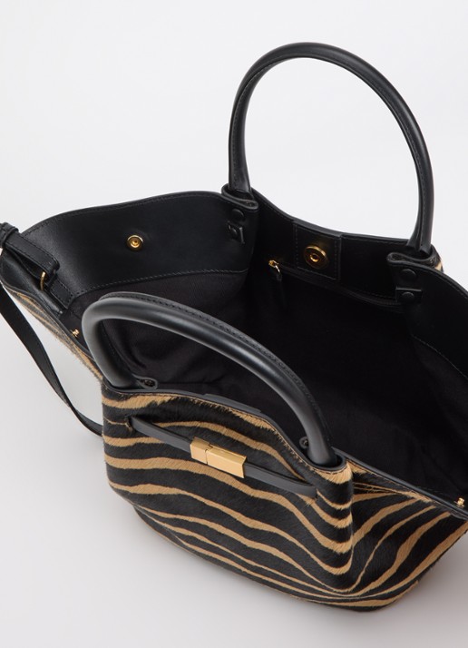 DeMellier The Midi New York handtas van kalfsleer met ponyhair en zebraprint - detail 3 zwart