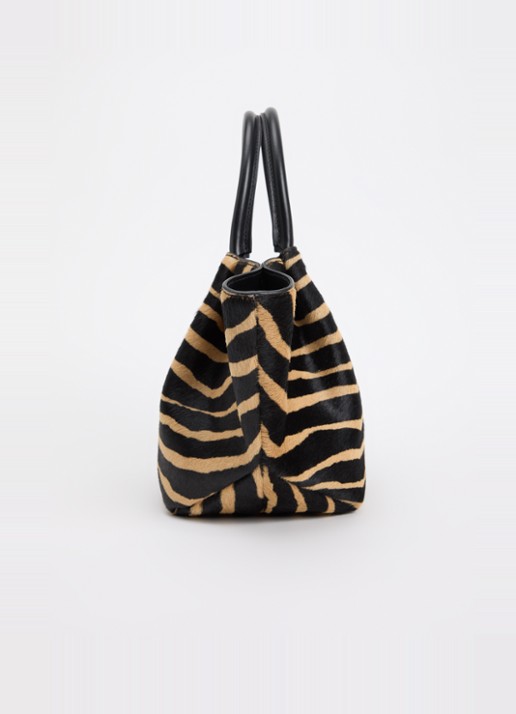 DeMellier The Midi New York handtas van kalfsleer met ponyhair en zebraprint - detail 4 zwart