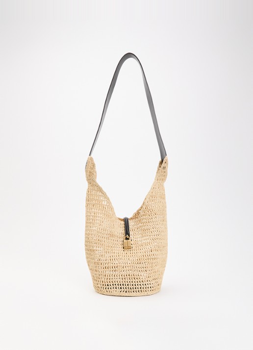 DeMellier The Siena crossbodytas van raffia met details van leer