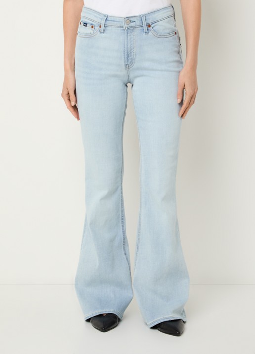 Denham Ami high waist flared jeans met lichte wassing - detail indigo