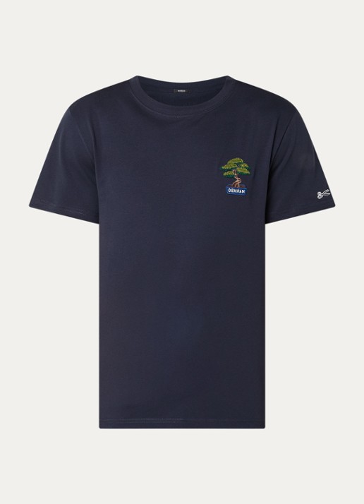 Denham Bonsai T-shirt met logoborduring - voorkant donkerblauw