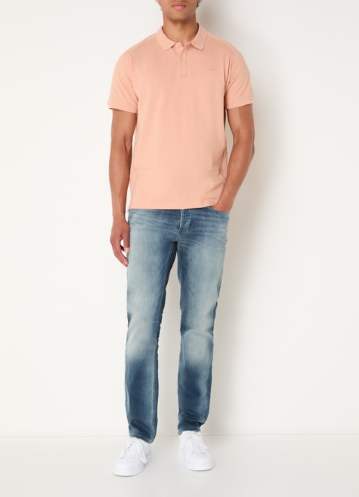 Denham Brian regular fit polo met logoborduring - voorkant 3 abrikoos