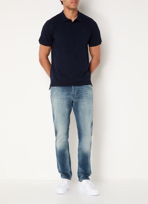 Denham Brian regular fit polo met logoborduring - voorkant 3 donkerblauw