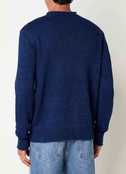 Denham Fijngebreide trui met logo - achterkant 2 donkerblauw