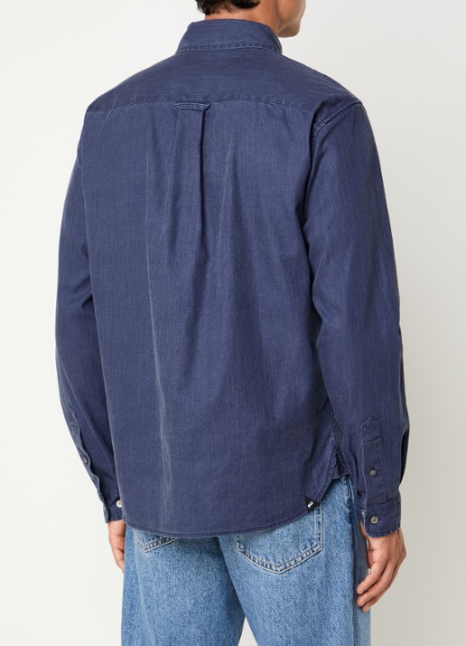 Denham Grid regular fit overhemd met borstzak - achterkant 3 donkerblauw