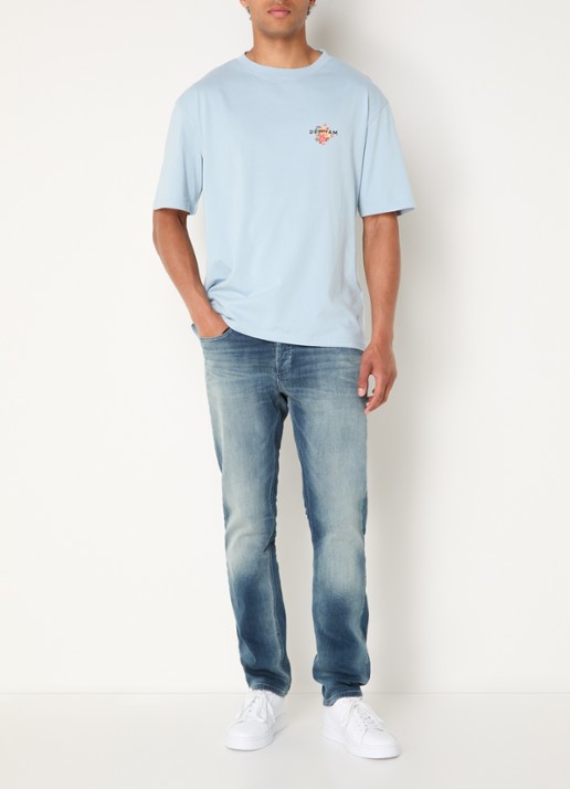 Denham Kansai T-shirt met logo- en backprint - voorkant 2 lichtblauw