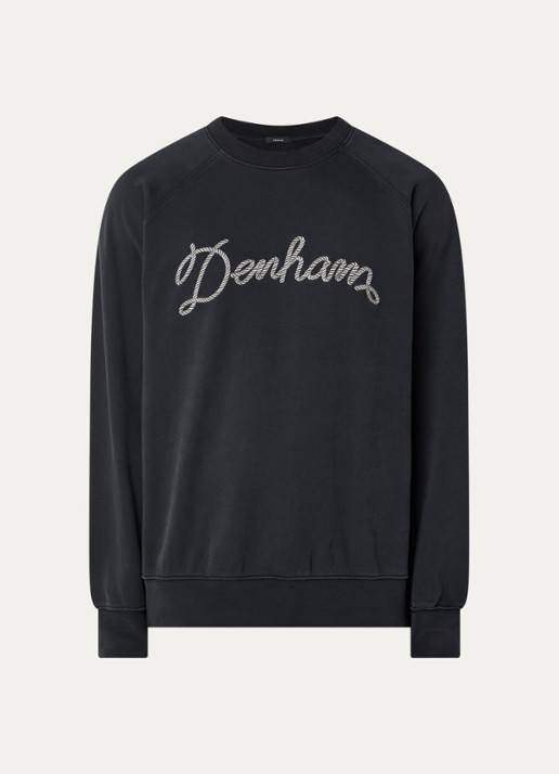 Denham Luke sweater met logoprint - voorkant 2 antraciet