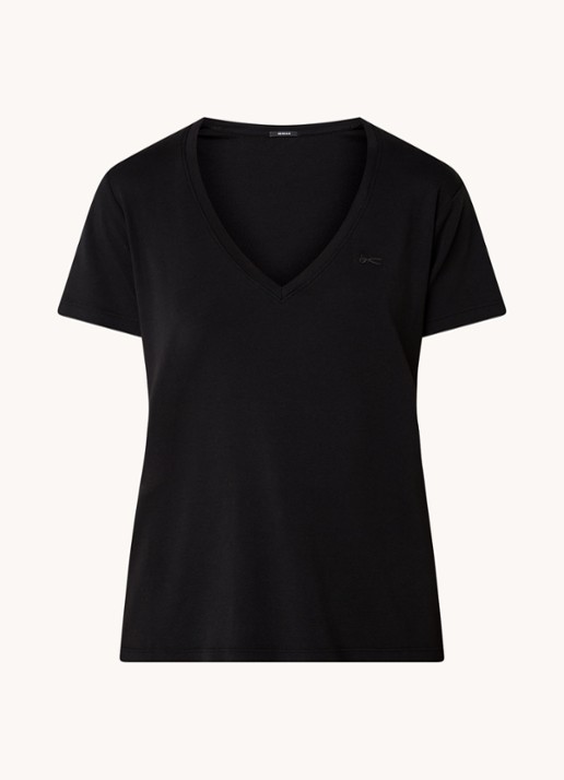 Denham Ramona T-shirt met V-hals en logo  - voorkant zwart