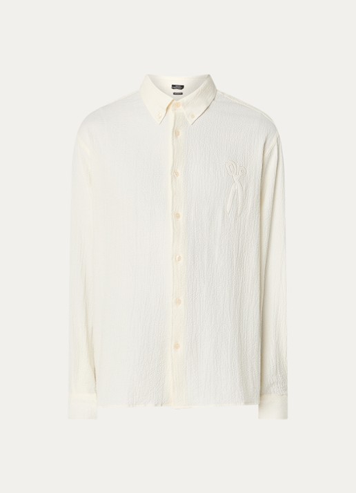 Denham Regular fit overhemd met logoborduring - voorkant 3 creme