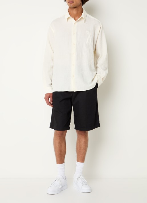 Denham Regular fit overhemd met logoborduring - voorkant 4 creme